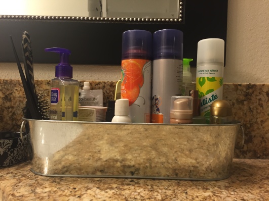 These products used to be scattered around my sink, and now here they are in one organized location.